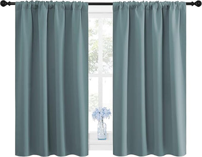 NICETOWN Greyish Blue Blackout Curtains Panels for Window, Thermal Insulated Rod Pocket Blackout Drapes/Draperies for Living Room (2 Panels, W42 x L48 inches)