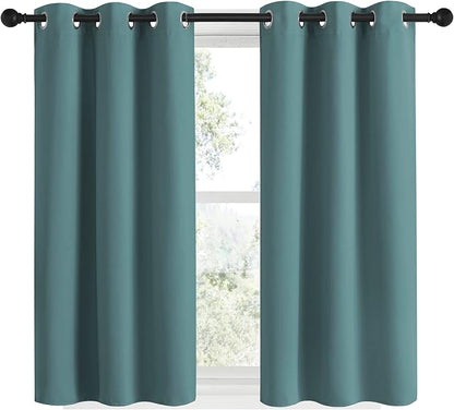 NICETOWN Modern Blackout Curtains Noise Reducing, Thermal Insulated and Privacy Room Darkening Drape Panels for Boy's Guest Room Door Small Short Window (Greyish Blue, 2 Panels, W34 x L48 -Inch)
