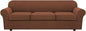 H.VERSAILTEX 4 Piece Stretch Sofa Covers for 3 Cushion Couch Covers for Living Room Furniture Slipcovers (Base Cover Plus 3 Seat Cushion Covers) Thicker Jacquard Fabric (Large Sofa, Caramel)