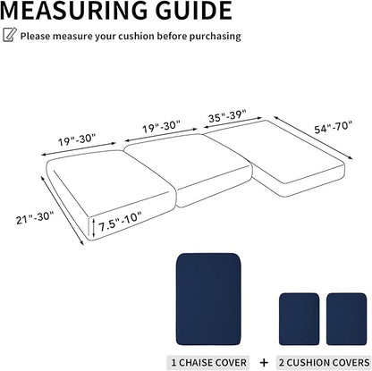 Easy-Going Stretch 3 Pieces Couch Cushion Covers for Sectional Sofa Left/Right L Shape Chaise Lounge Sofa Seat slipcover Anti-Slip Sofa Cover Soft (2 Seater + 1 Chaise, Navy)