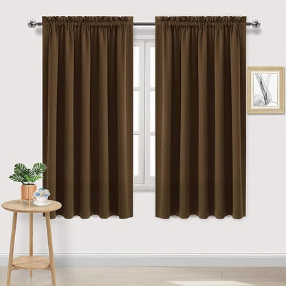 DWCN Blackout Curtains for Bedroom – Rod Pocket Thermal Insulated Noise Reducing Noise Reducing Drapes for Living Room, W 60 x L 63 Inch, 2 Panels, Brown