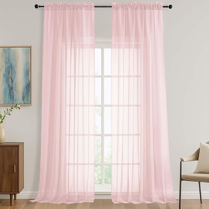 OVZME Blush Pink Sheer Curtains 120 Inches Long 2 Panels Set, 59 Inch Extra Wide Soft Airy Lightweight Sheer Curtains for Living Room, Farmhouse Voile Filmy Rod Pocket Drapes, 59Wx120L Inches