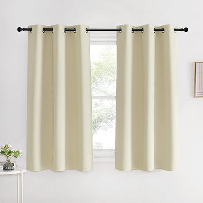 NICETOWN Kitchen Curtains, Short Curtains for Bedroom Windows, Beige, 42" W by 60" L, 1 Pair, Thermal Insulated Room Darkening Curtain Panels for Girls Room, Cafe