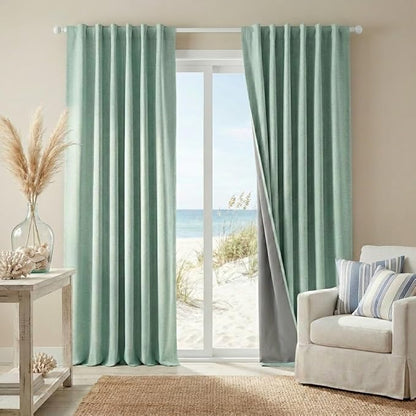 RYB HOME 100% Blackout Linen Textured Curtains 84 inches Long, Thermal Insulating Privacy Energy Saving for Bedroom Living Room Window Office Theater Baby Nursery, W 52 x L 84 in, Aqua, 2 Panels