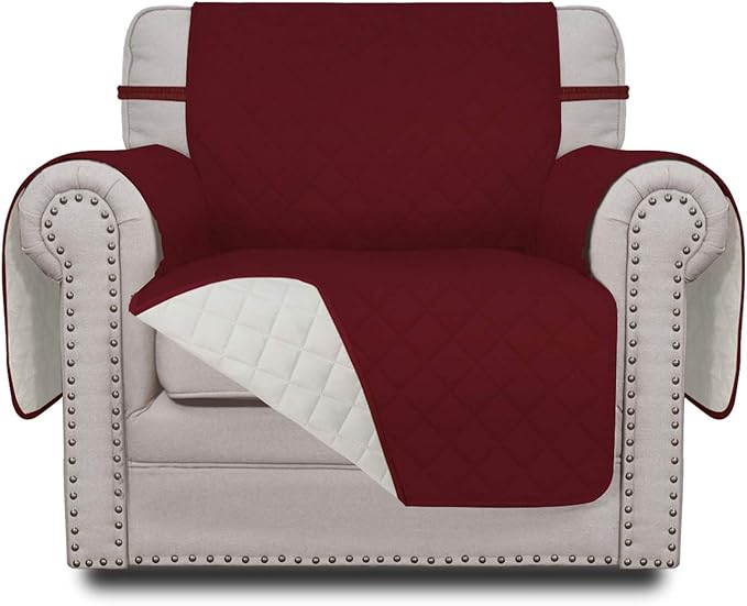 Easy-Going Chair Sofa Slipcover Reversible Sofa Cover Water Resistant Couch Cover Furniture Protector Cover with Elastic Straps for Pets Kids Children Dog Cat (Chair, Christmas Red/Ivory)