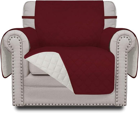 Easy-Going Chair Sofa Slipcover Reversible Sofa Cover Water Resistant Couch Cover Furniture Protector Cover with Elastic Straps for Pets Kids Children Dog Cat (Chair, Christmas Red/Ivory)