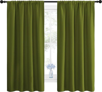 NICETOWN Window Curtains Blackout Drapes for Christmas Decoration, Thermal Insulated Solid Rod Pocket Blackout Curtains/Draperies for Living Room (One Pair,42 by 63-Inch,Olive Green)