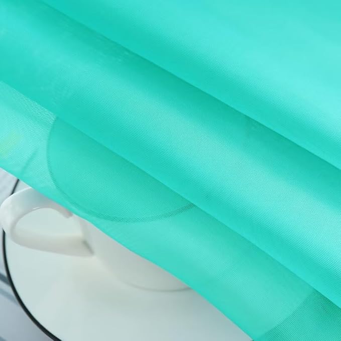 SpaceDresser Sheer Voile Window Treatment Rod Pocket Curtain Panels for Kitchen Bedroom Living Room Drapes Sunlight Filtering Privacy Semi Home Decor Assorted Colors Sizes (Turquoise, 52 W x 108 L)