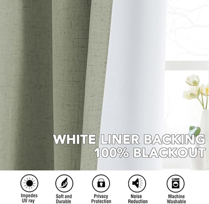 H.VERSAILTEX Linen Curtains 100% Blackout Curtains for Bedroom 96 inch Long Full Light Blocking Nature Linen Blended Window Curtains for Living Room Nickel Grommet (2 Panels, Heathered Tea)
