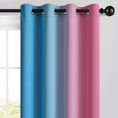 Yakamok Ombre Pink and Blue Curtains for Bedroom, Gradient Room Darkening Curtains, Grommet Thermal Insulated Light Blocking Window Drapes/Curtain for Living Room,52 x 72 Inch,2 Panels