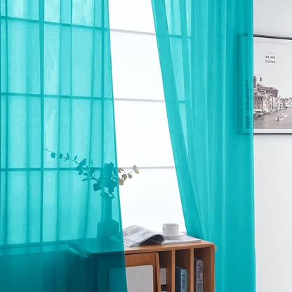 SpaceDresser Basic Rod Pocket Sheer Voile Window Curtain Panels Peacock Blue 1 Pair 2 Panels 52 Width 36 Inch Long for Kitchen Bedroom Children Living Room Yard（Peacock Blue, 52W x 36L）