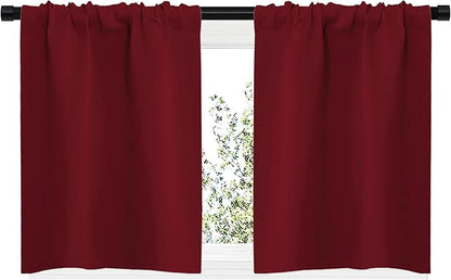NICETOWN 20 inch Curtains for Small Windows, Thermal Insulated Privacy Short Drapes for Kitchen Bathroom (Set of 2, Burgundy Red, 29" Wide)