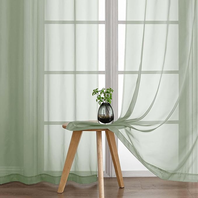 Green Sheer Curtains 216 Inches Long, Extra Long Light Filtering Modern Scarf Curtains for Wedding Party Ceremony Canopy Decor, Rod Pocket Voile Window Drapes, 2x42Wx216L Inches
