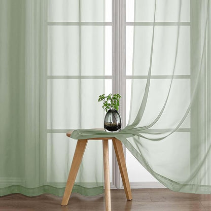 Green Sheer Curtains 216 Inches Long, Extra Long Light Filtering Modern Scarf Curtains for Wedding Party Ceremony Canopy Decor, Rod Pocket Voile Window Drapes, 2x42Wx216L Inches