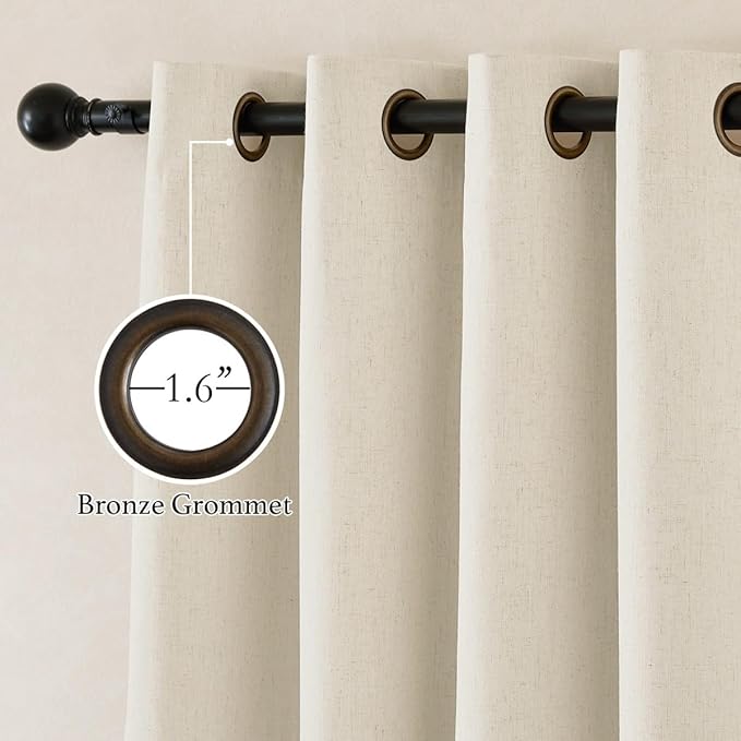 NICETOWN Natural Thick Linen Full Blackout Curtains for Living Room and Bedroom, W52 x L96, 2 Panels Bronze Grommet 2 Layers Window Treatment with White Liner Privacy Protection Sound Blocking