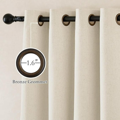 NICETOWN Natural Thick Linen Full Blackout Curtains for Living Room and Bedroom, W52 x L96, 2 Panels Bronze Grommet 2 Layers Window Treatment with White Liner Privacy Protection Sound Blocking