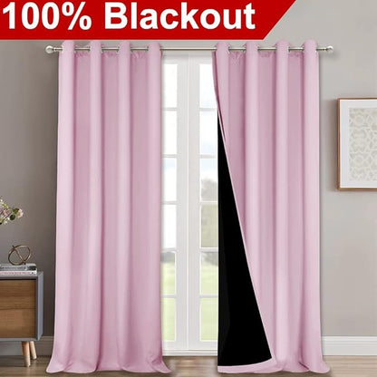 NICETOWN 100% Blackout Blinds, Set of 2, 46" x 96", Baby Pink, Laundry Room Decor Window Treatment Curtains for Large Patio Sliding Door, Thermal Insulated Curtains for Bedroom