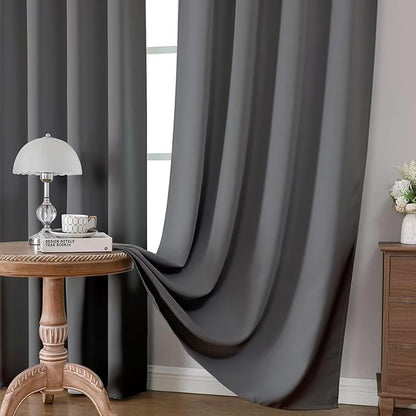 Joydeco Blackout Curtains 95 Inch Length 2 Panels Set, Thermal Insulated Long Curtains& Drapes 2 Burg, Room Darkening Grommet Drapes for Living Room Bedroom Window (Light Grey, W52 x L95 Inch,)