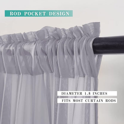 MIULEE 2 Panels Kitchen Tiers Half Window Sheer Curtains Rod Pocket Translucent Voile Drapes for Kitchen Bathroom Small Windows 29 by 36 Inch Greyish Lilac