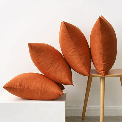 MIULEE Pack of 4 Decorative Throw Pillow Covers Outdoor Linen Waterproof Pillow Covers Farmhouse Cushion Cases for Patio Garden Tent Balcony Couch Sofa 16x16 inch Orange