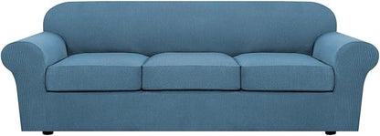 H.VERSAILTEX 4 Piece Stretch Sofa Covers for 3 Cushion Couch Covers for Living Room Furniture Slipcovers (Base Cover Plus 3 Seat Cushion Covers) Upgraded Thicker Jacquard Fabric (XL Sofa, Dusty Blue)