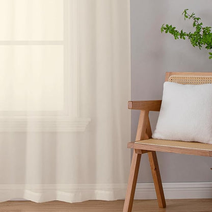 Lecloud Cream Sheer Curtains 72 Inches Long 2 Panels, Light Filtering Curtains for Living Room, Farmhouse Voile Rod Pocket Drapes for Bedroom Dinning Room, Each Panel 42 X 72 Inch