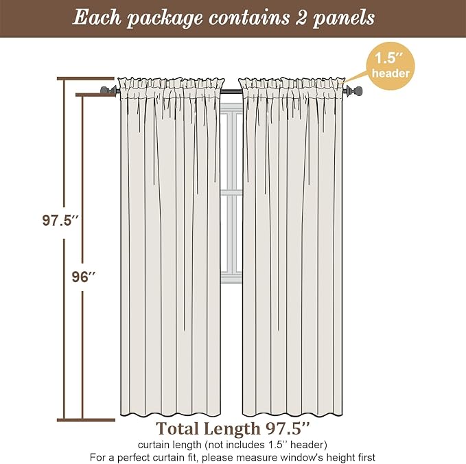 Chyhomenyc Taupe Sheer Curtains 96 inches Long 2 Panels, Light Filtering Soft Airy Solid Elegant Voile Window Treatment Drapes for Bedroom Living Room Wedding Party Decor, 42 Wx96 L, 8FT L