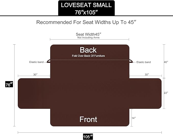 U-NICE HOME Loveseat Sofa Cover Reversible Couch Covers for 2 Cushion Couch for Dogs Furniture Protector Cover with Elastic Straps Water Resistant(Loveseat Small, Chocolate/Taupe)