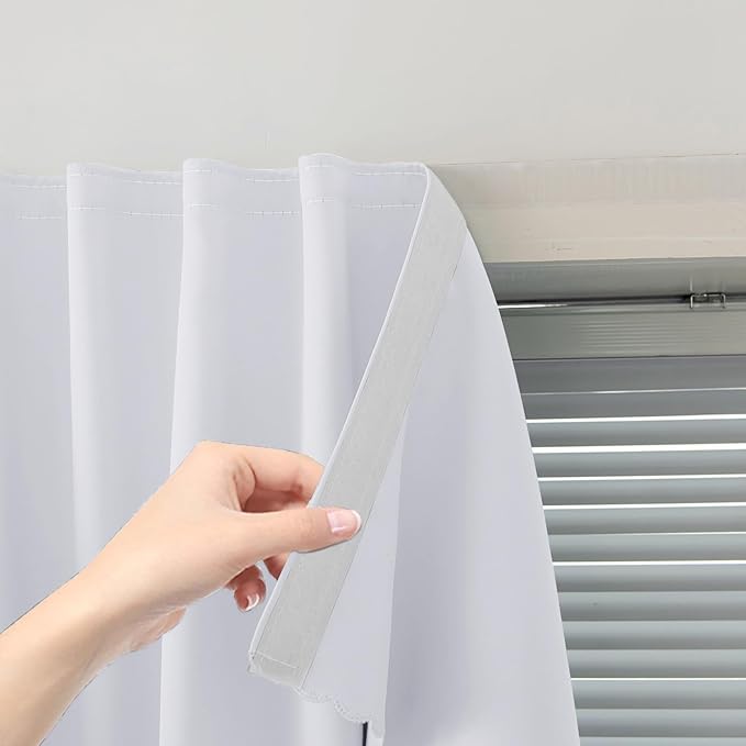 Self Adhesive Curtains Portable Blackout Curtain Simple and Easy to Install Bedroom Window Thermal Lnsulated Kitchen Room Darkening Black Small Drapes, 47" W X 96" L, White, 1 Panel