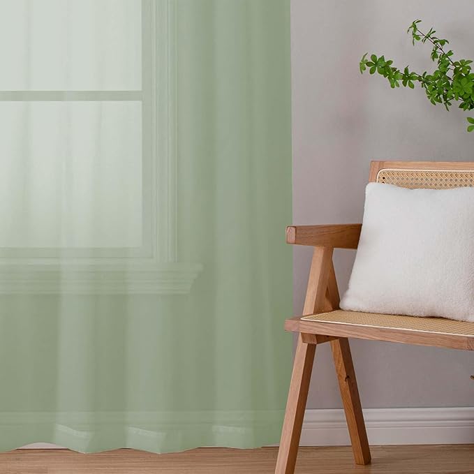 Sheer Sage Green Curtains for Bedroom Living Room 54 Inch Length 2 Panels Set, Solid Soft Airy Light Filtering Window Treatments, Modern Rod Pocket Drapes, Sage Green, 42" Wx54 L Inches