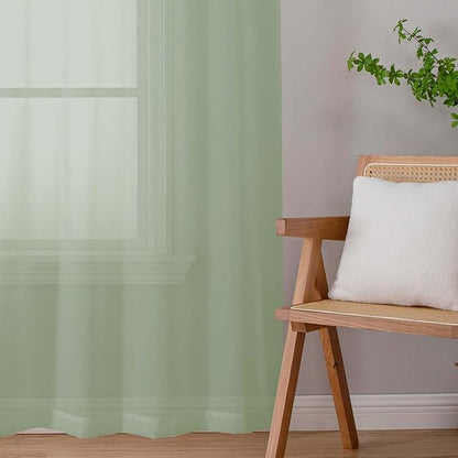 Sheer Sage Green Curtains for Bedroom Living Room 54 Inch Length 2 Panels Set, Solid Soft Airy Light Filtering Window Treatments, Modern Rod Pocket Drapes, Sage Green, 42" Wx54 L Inches