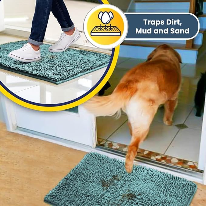Muddy Mat® | Super Absorbent Door Mat Indoor, Microfiber Quick Dry Chenille Entryway Rug, Non-Slip Front Door Mat, Indoor Mats for Entryway, Machine Washable Pet Rug, Seafoam Green 16"x24"