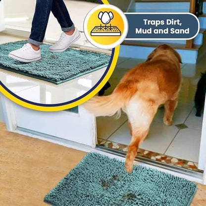 Muddy Mat® | Super Absorbent Door Mat Indoor, Microfiber Quick Dry Chenille Entryway Rug, Non-Slip Front Door Mat, Indoor Mats for Entryway, Machine Washable Pet Rug, Seafoam Green 59"x35"