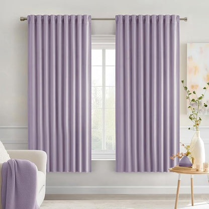MIULEE Lilac Back Tab Blackout Curtains 63 Inch Length 2 Panels Set for Living Room Bedroom Privacy, Rod Pocket/Pinch Pleat Thermal Insulated Room Darkening Pleated Light Blocking Drapes