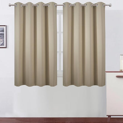 LEMOMO Blackout Curtains 66 x 54 Inch Long Beige Curtains Set of 2 Panels Room Darkening Curtains for Bedroom and Living Room