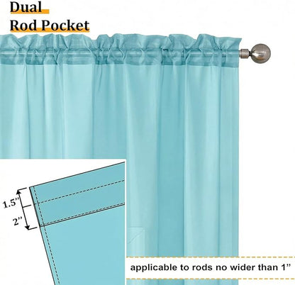 Aiyufeng Aqua Sheer Curtains 72 Inch Length 2 Panels Set, Light Filtering Airy Rod Pocket Aqua Window Curtain Treatment Drapes for Kitchen Bedroom Living, Each 42Wx72L Inches