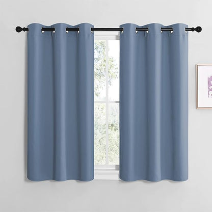 NICETOWN Kitchen Curtains Small Window Curtains & Drapes, Thermal Insulated Solid Grommet Panels for Cupboard, Loft, Cafe, Dining Room (Stone Blue, 42" W x 40" L, 2PCs)