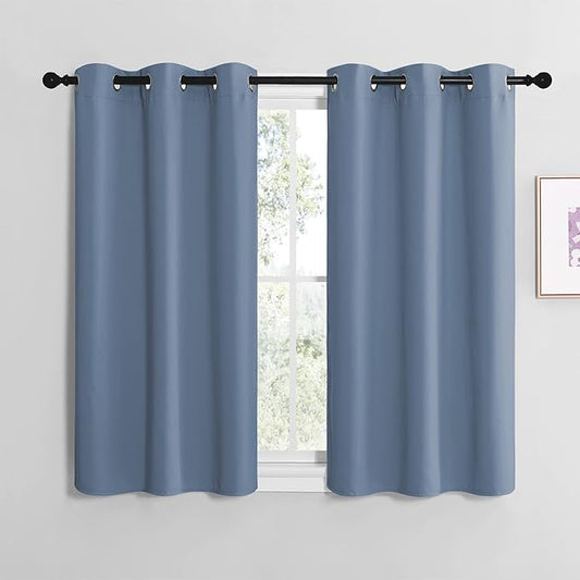 NICETOWN Kitchen Curtains Small Window Curtains & Drapes, Thermal Insulated Solid Grommet Panels for Cupboard, Loft, Cafe, Dining Room (Stone Blue, 42" W x 40" L, 2PCs)