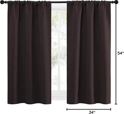 NICETOWN Kitchen Curtains Thermal Insulated Curtains & Drapes, Small Window Blackout Curtain Panels for Girls Room (Toffee Brown, 34" Wide x 54" Long, 2 Panels)