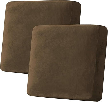 H.VERSAILTEX Velvet Stretch Couch Cushion Cover Plush Cushion Slipcover for Chair Loveseat Sofa Cushion Furniture Protector Seat Cushion Sofa Cover (2 Piece Large Sofa Cushion Covers, Bronze Brown)