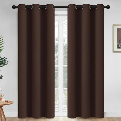 Yakamok Blackout Curtains Room Darkening Thermal Insulated Window Panels,Solid Grommet Top Drapes for Bedroom/Living Room(42Wx84L, Chocolate Brown, 2 Panels)