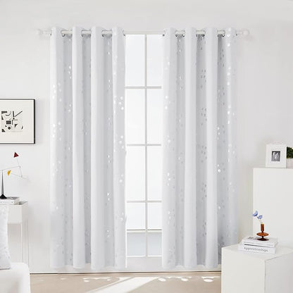 Deconovo Designer Series Silver Cubic Print Room Darkening Curtains for Living Room Bedroom Office, Greyish White, 52W x 95L Inch, 2 Panels