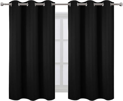 LEMOMO Black Blackout Curtains/38 x 54 Inch/Set of Two Panels Grommet Living Room Curtains