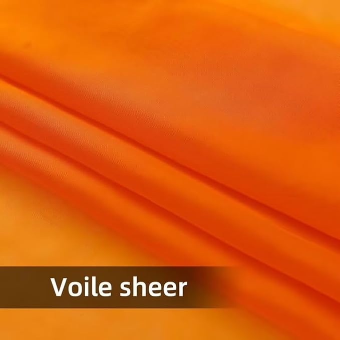 youleyar Solid Sheer Rod Pocket Curtain Voile Draperies 4 Panels White Beige Black Grey Ivory 52 Inch Width 45 Inch Long 1 Pair for Kitchen Bedroom Children Living Room Yard(Orange,52 Wｘ45 L)