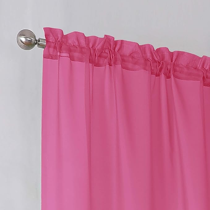Simplebrand Hot Pink Short Sheer Curtains 45 Inch Length for Small Windows, Rod Pocket 2 Panels Set Solid Voile Drapes Window Sheer Curtains for Bedroom Bathroom Kids Room Kitchen, 42x45 Inch