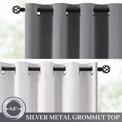Yakamok 100% Blackout Curtain Panels 84 inches Cold and Light Blocking Drapes for Nursery, 2 Thick Layers Thermal Insulated Draperies (2 Pieces, 50 Wide Each Panel, Grey Front with White Backing)