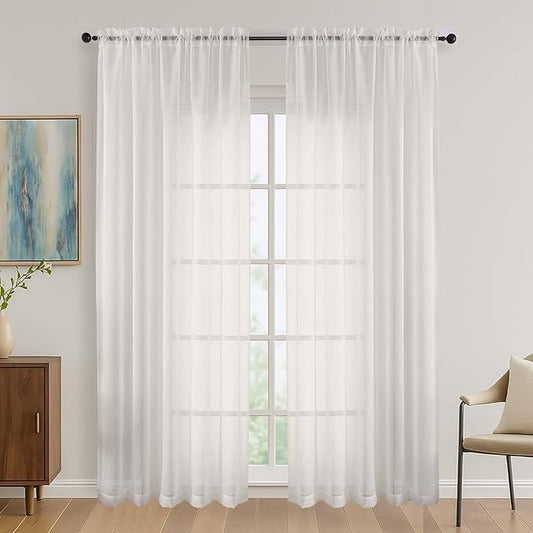 OVZME Ivory Sheer Curtains 84 Inches Long 2 Panels Set, Light Filtering Sheer Curtains for Living Room Bedroom 59 Inch Extra Wide, Modern Voile Filmy Rod Pocket Window Drapes, 59Wx84L Inches