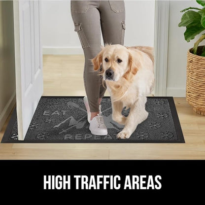 GORILLA GRIP 100% Waterproof All-Season WeatherMAX Doormat 35x23, US Designed Natural Rubber, Stain and Fade Resistant, Low Profile Indoor Outdoor Door Mats, Easy Clean Patio Mat, Graphite Skiing