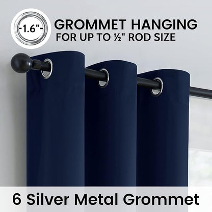 SimpleHome 100% Blackout Curtains for Bedroom,Thermal Insulated Navy Blue Grommet Window Drapes Room Darkening Curtains for Living Room with Black Back,38 x 63 Inch,2 Panels