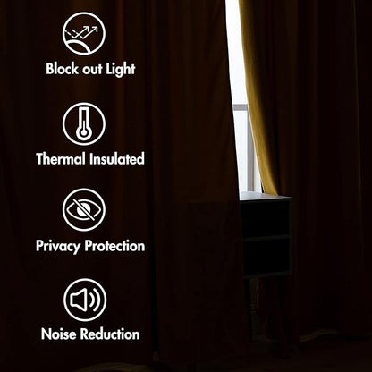 MIULEE Velvet Curtains 63 inch Length 2 Panels - Luxury Blackout Curtains for Bedroom Living Room Thermal Insulated Fall Decor Super Soft Window Drapes Rod Pocket & Back Tab, Mustard Yellow